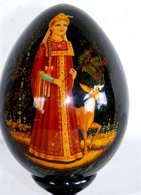 russian lacquer eggs|Vintage Russian Black Lacquer Egg with Stand.